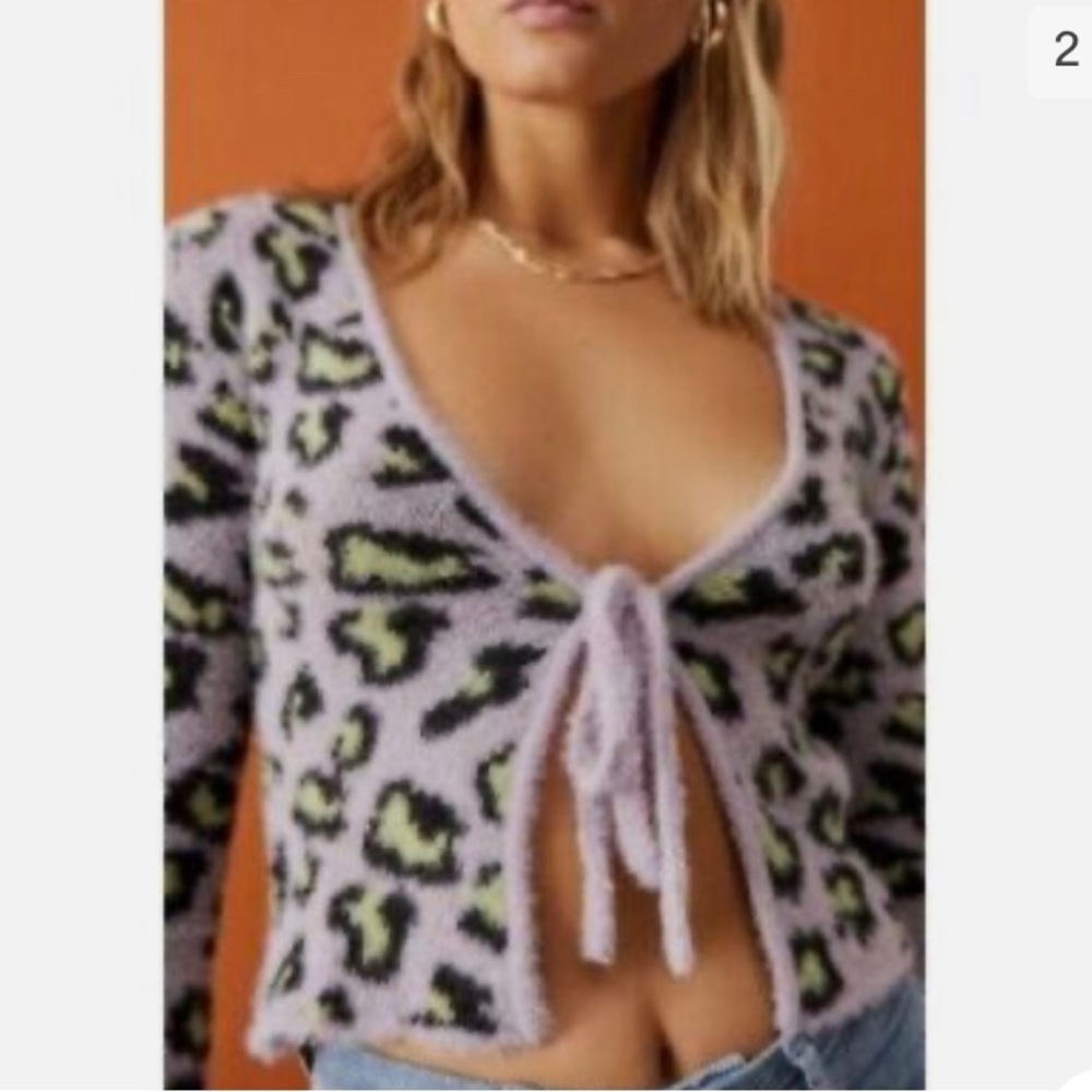 Urban Outfitters Leopard Print Cardigan Violet NWT